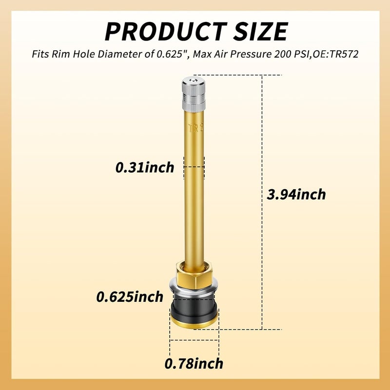 Dueilgo 10Pcs TR572 Truck Valve Stems, Length 3.94'' Straight Brass Clamp in Tubeless Truck Tire Valve Stems for Approx 0.625inch Diameter Valve Rim Holes - Image 2